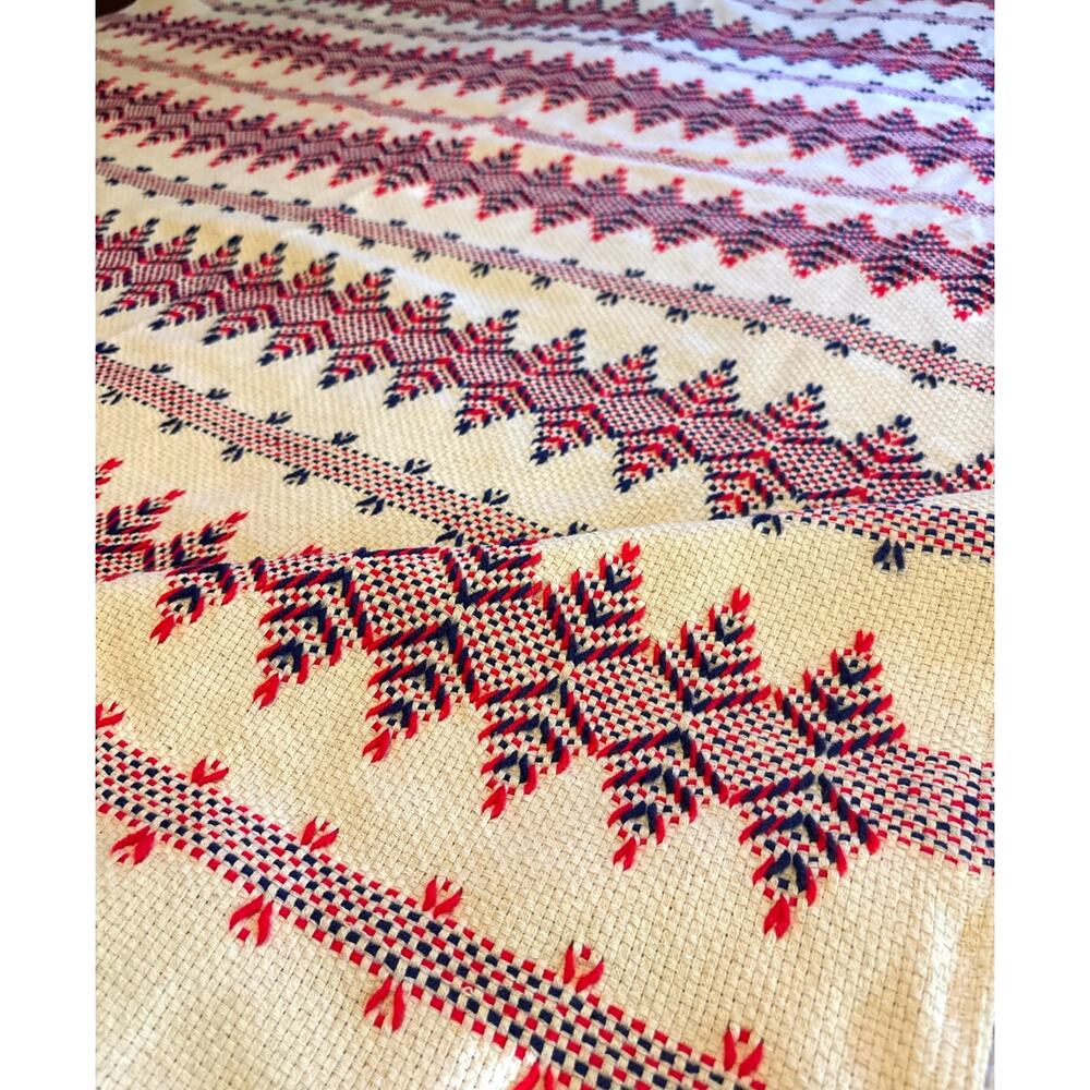 Vintage Swedish Woven Throw Hand-Stitched Geometric Scandinavian Woven Afghan